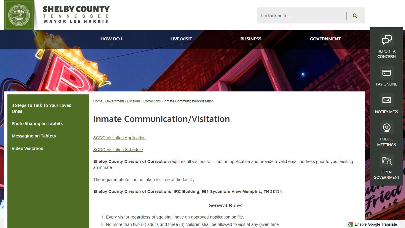 Inmate Communication/Visitation - Shelby County, TN - Official Website